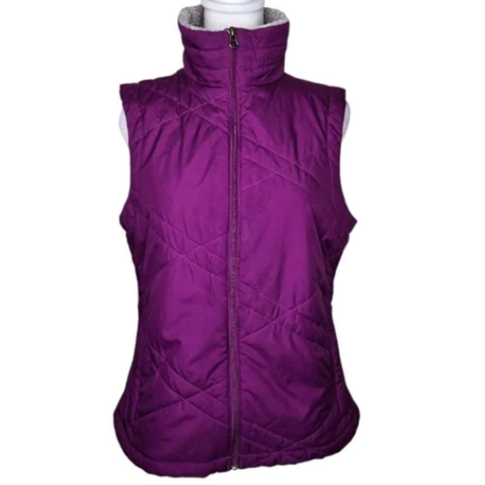 Columbia Quilted Vest w Zipper Pockets and Fuzzy Fleece Gray Collar
